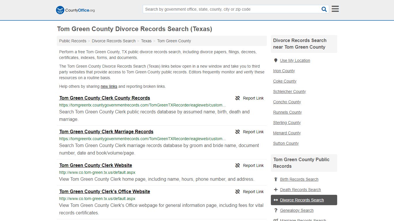 Tom Green County Divorce Records Search (Texas) - County Office